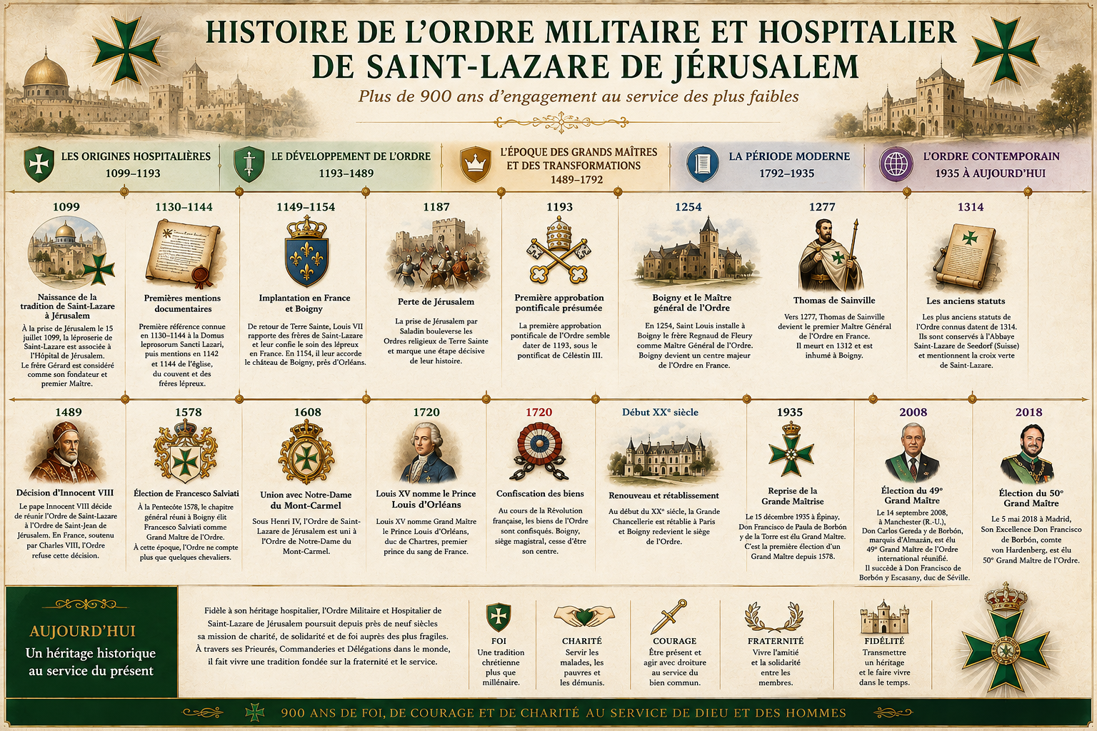frise chronologique de l'histoire de Saint-Lazare de Jérusalem